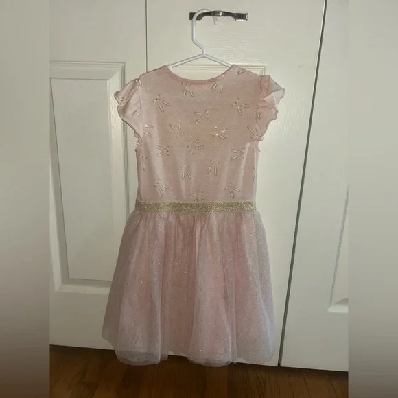 Kids Easter Dress- btween Pink and Gold Bunny Tulle Dress with Bunny Ears - Picture 2 of 4